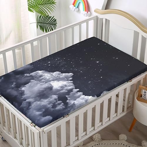 Miniatura 2 de Sábana bajera ajustable para cuna con temática de cielo nocturno, sábana bajera estándar para cuna, material ultrasuave, sábana de colchón para cuna