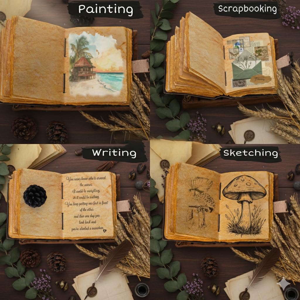 Diario de cuero del árbol de la vida, cuaderno de escritura vintage hecho a mano con papel antiguo con borde de cubierta, libro de sombras Grimoire, cuaderno de bocetos rústico para hombres y mujeres