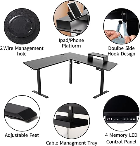 Miniatura 11 de UNICOO XOT-L3E-WW - Escritorio de pie eléctrico de altura ajustable con triple motor en forma de L, escritorio esquinero para juegos y oficina en