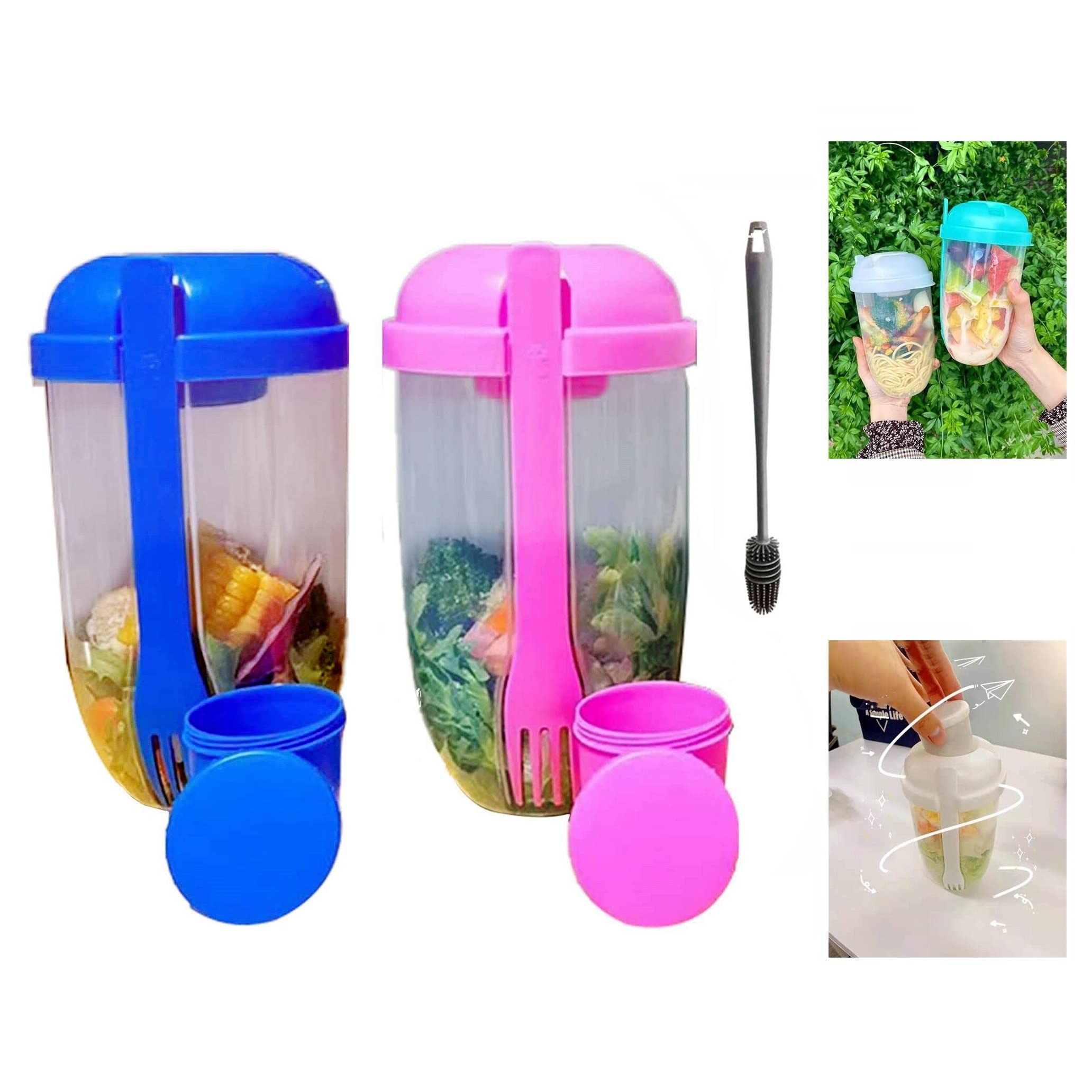 Amazon.com: zkosieng 2022 New Keep Fit Salad Meal Shaker Cup Fork Salad  Dressing Holder,Fresh Salad Cup Washing Brush,Health Salad  Container,Vegetable Breakfast to Take Away. (J- Blue+Pink)  7.48x4.33x4.33in: Home & Kitchen