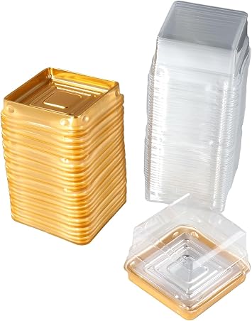 Leadigol 50PCS Cake Trays Festival Supplies Dessert Cover Moon Cake Clear Plastic Mini Cake Box Muffins Box Cookies Box Wedding Birthday Gift Box