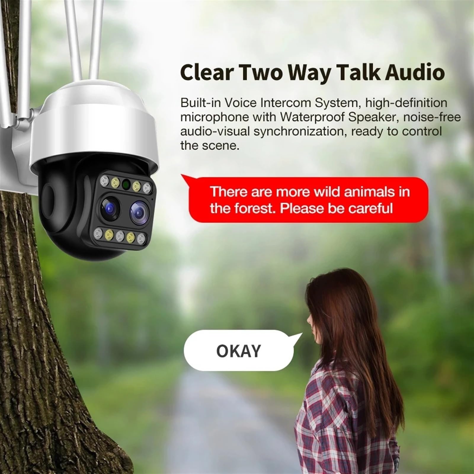 Sistema de Seguridad, Cámara IP HD cámara Exterior de Doble Lente de 5MP Audio bidireccional cámara Zoom 4X cámara de Seguridad de detección Humana(5MP Camera 64G)