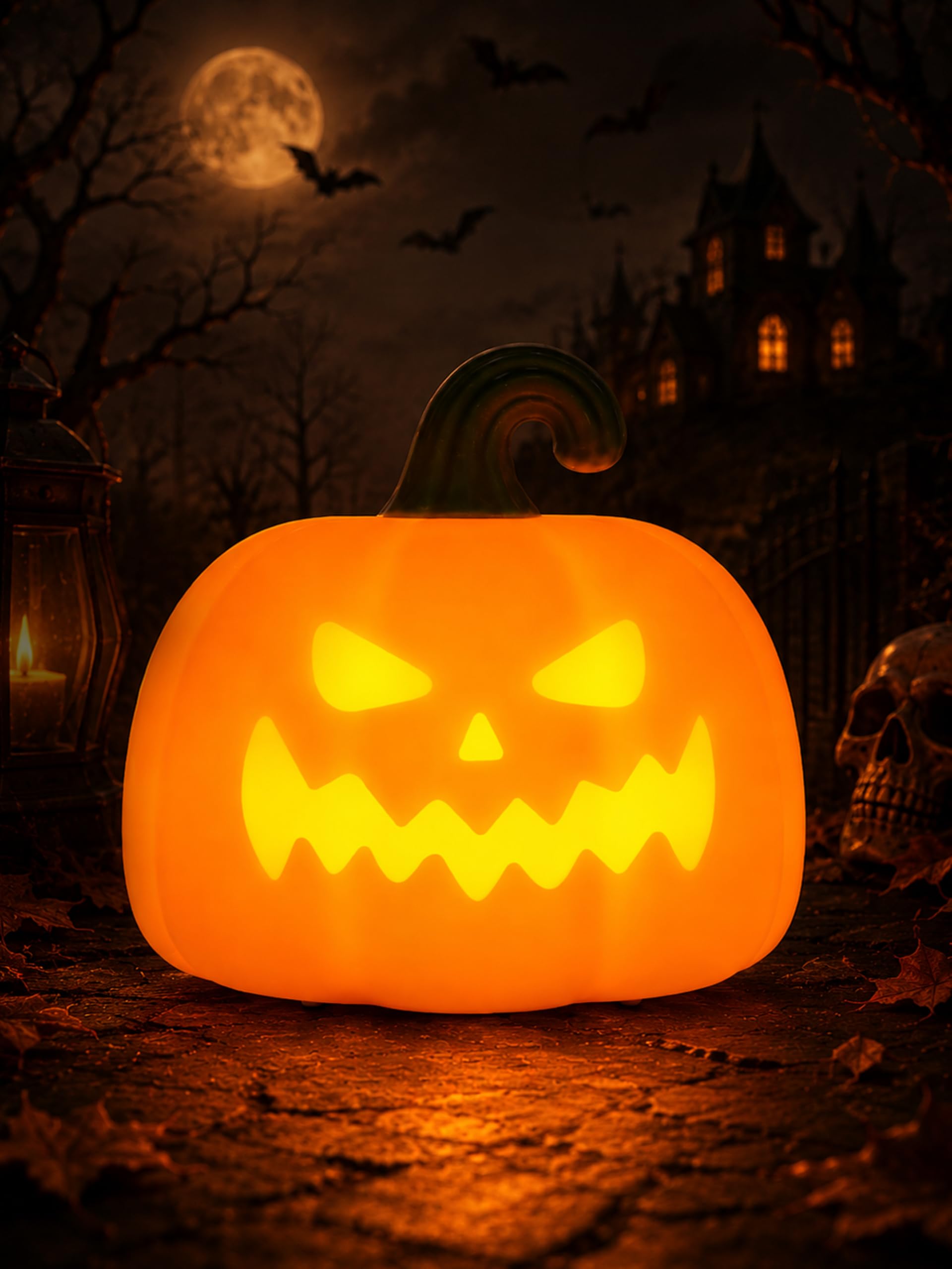 Ammonite Halloween Pumpkin Night Light – RGB 30-Minute Timer Dimming Silicone Pumpkin Lamp, Touch Control Decor with Glow Effect, Halloween Party