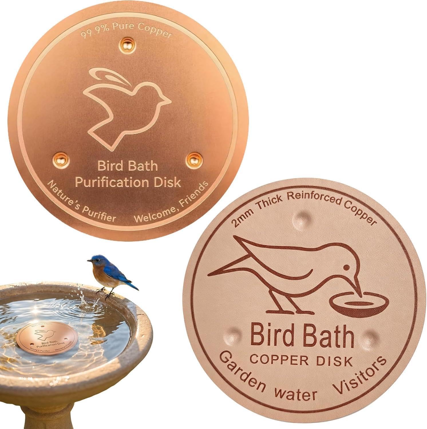 VVJIJILLY Bird Bath Copper Disk 2PCS Pure Copper Disc Birdbath Cleaner