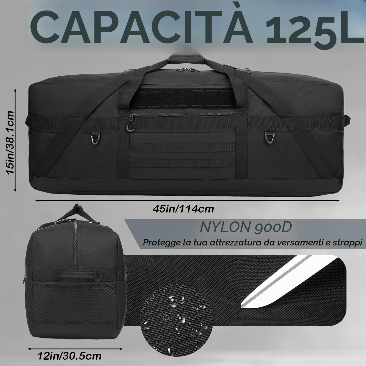 Borsa da viaggio da 125 l, grande borsa sportiva da uomo, borsa da allenamento, XXL, per sauna, fitness, weekender campeggio, Nero , sporttasche 125L, Classico