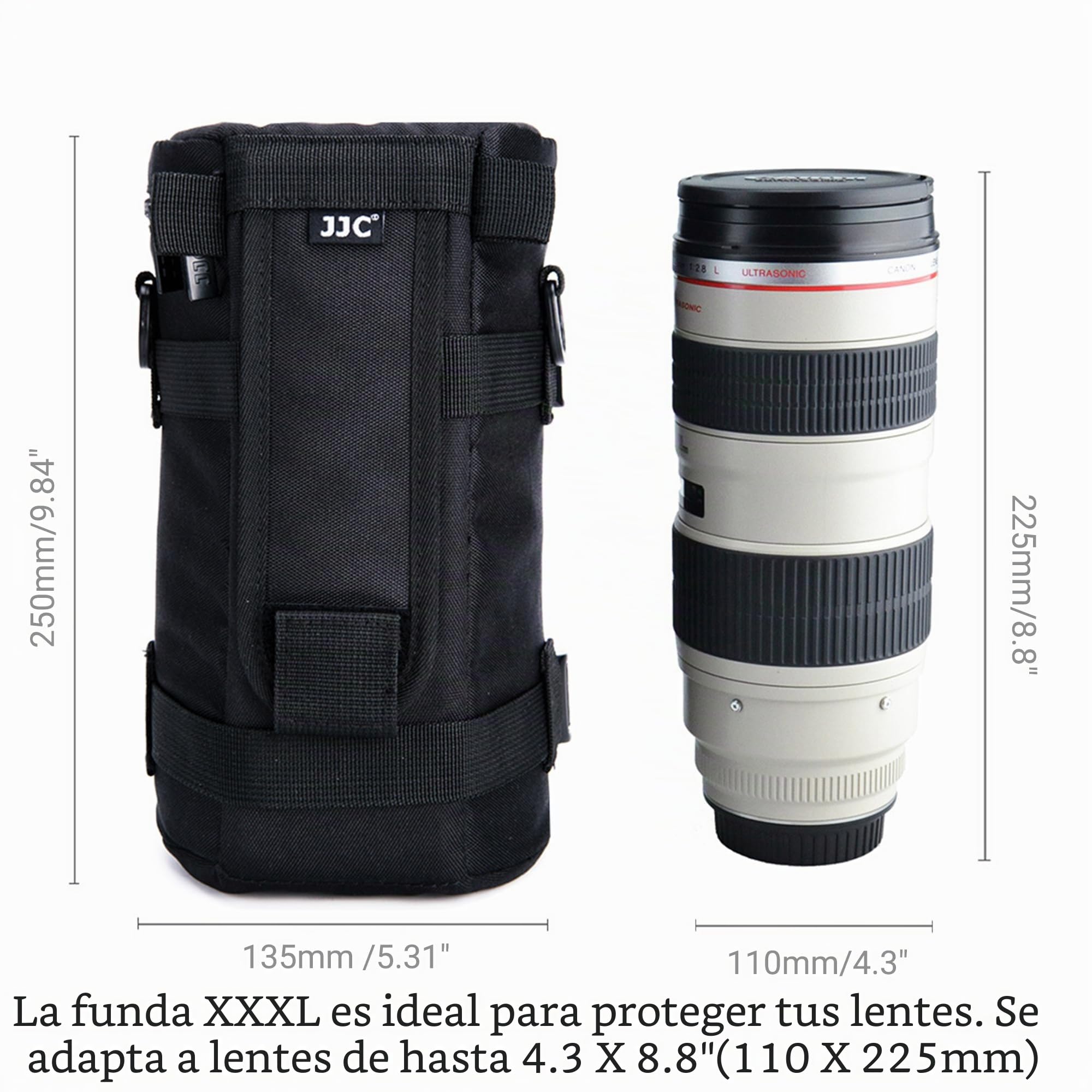 JJC Funda Bolsa Protectora para Objetivo Canon EF 100-400mm f4.5-5.6L EF 70-200mm f2.8L IS II III USM RF 600mm f11 IS STM Nikon AF-S 70-200mm f2.8G ED VR II AF 80-200mm f2.8D, Interiores 4.3" x 8.8"