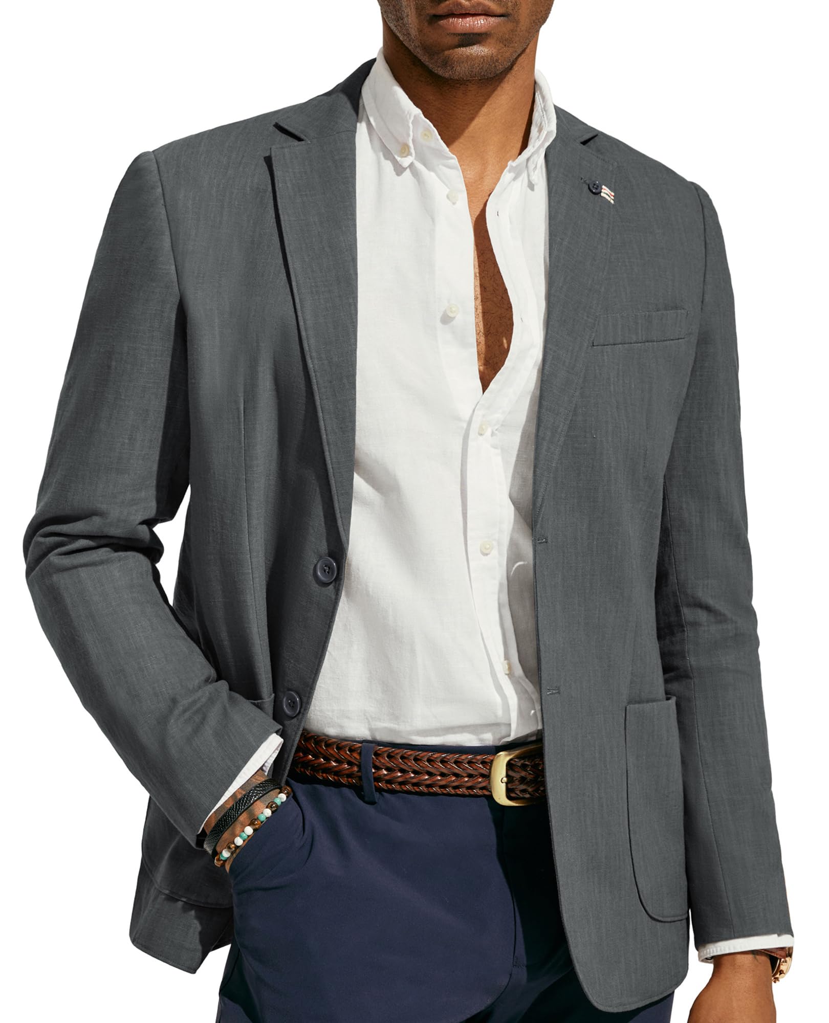 PJ PAUL JONES Blazer décontracté en coton et lin pour homme - Léger - 2 boutons - Non doublé