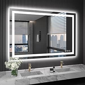 LOAAO 40x32 LED Bathroom Mirror with Lights, Anti-Fog, Dimmable, Backlit and Front Lit, Waterproof Tempered Glass
