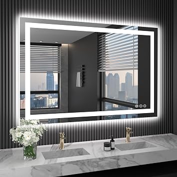 LOAAO 48"X32" LED Bathroom Mirror with Lights, Anti-Fog, Dimmable, Backlit + Front Lit, Lighted Bathroom Vanity Mirror for Wall, Memory Function, Tempered Glass, ETL Listed