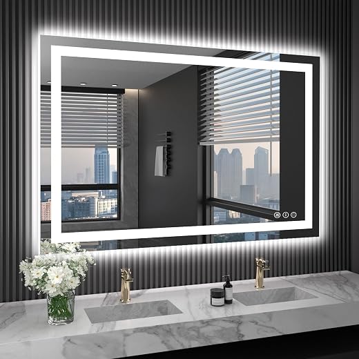 LOAAO 48X32 LED Bathroom Mirror with Lights, Anti-Fog, Dimmable, Backlit + Front Lit, Lighted Bathroom Vanity Mirror for W...