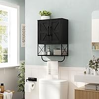 Vista 4 de RUSTOWN - Gabinete rústico de granja con dos puertas de granero, gabinete de almacenamiento de madera montado en la pared con estante ajustable