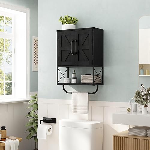 Miniatura 4 de RUSTOWN - Gabinete rústico de granja con dos puertas de granero, gabinete de almacenamiento de madera montado en la pared con estante ajustable