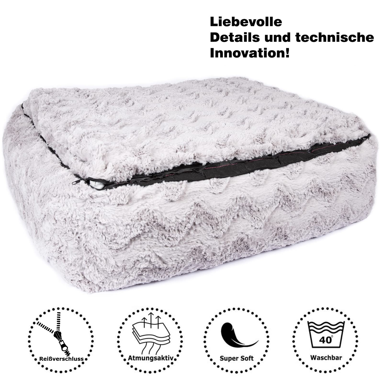 CopcoPet Hundebett Pia Orthopädisch Schwarz 80 x 60 cm – Kuscheliges Hundekörbchen mit Visco-Füllung – Waschbar, rutschfest, pflegeleicht, bequem & gelenkschonend – Für kleine Hunde