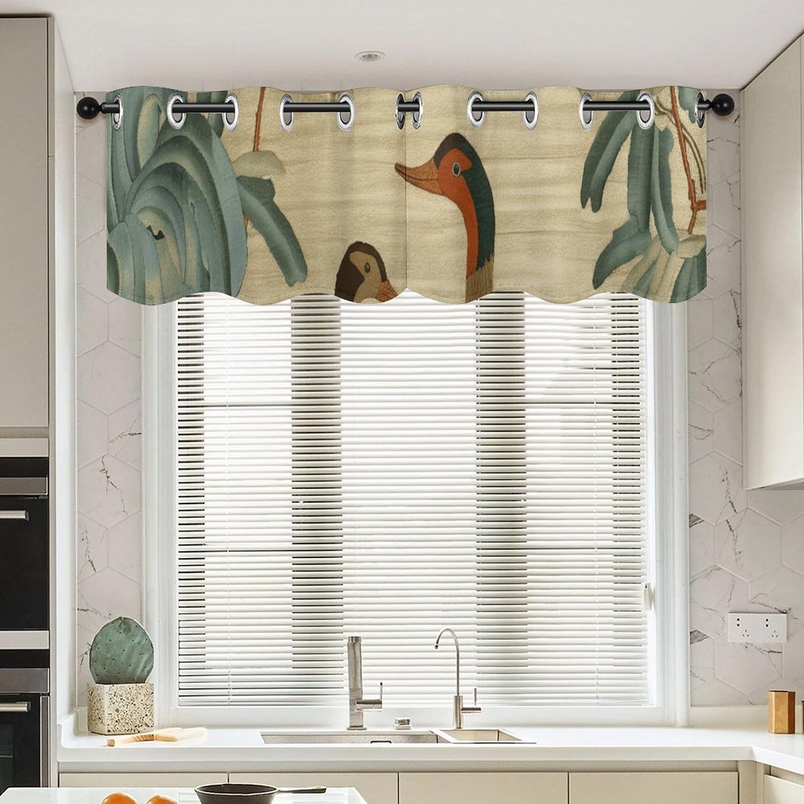 Cenefas de ventana de jardín con flores de aguamarina, juego de 2 paneles de 52x18