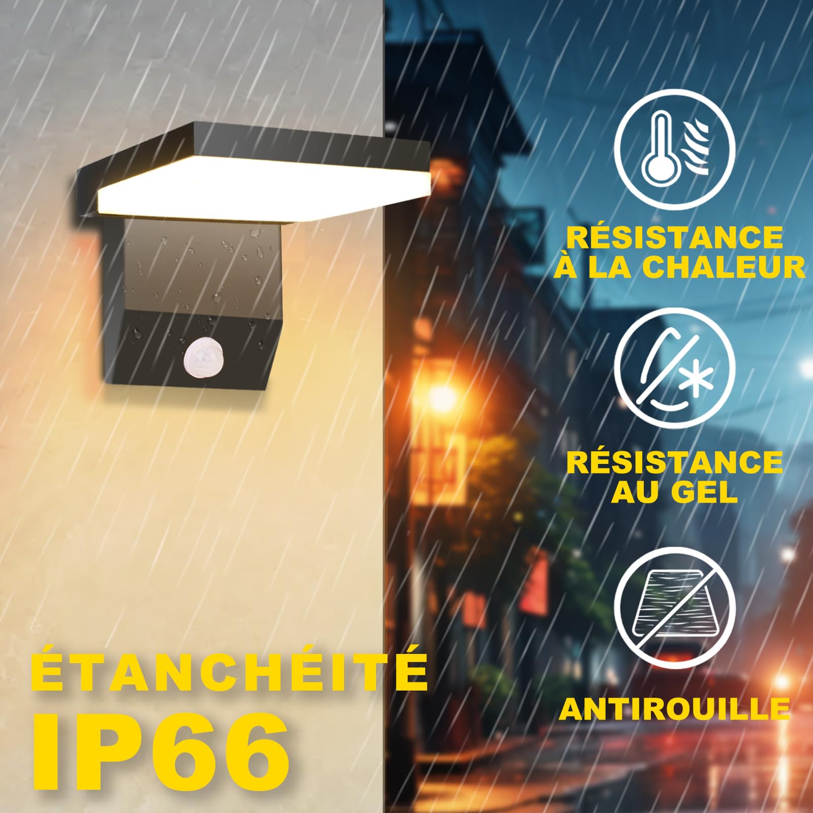 Applique Murale Extérieure 24w Avec Détecteur de Mouvement, Éclairage Mural Extérieur 2250 Lm 3000k, Éclairage Mural Moderne Étanche Ip66 pour Maison, Porche, Garage, Lot de 1, Noir