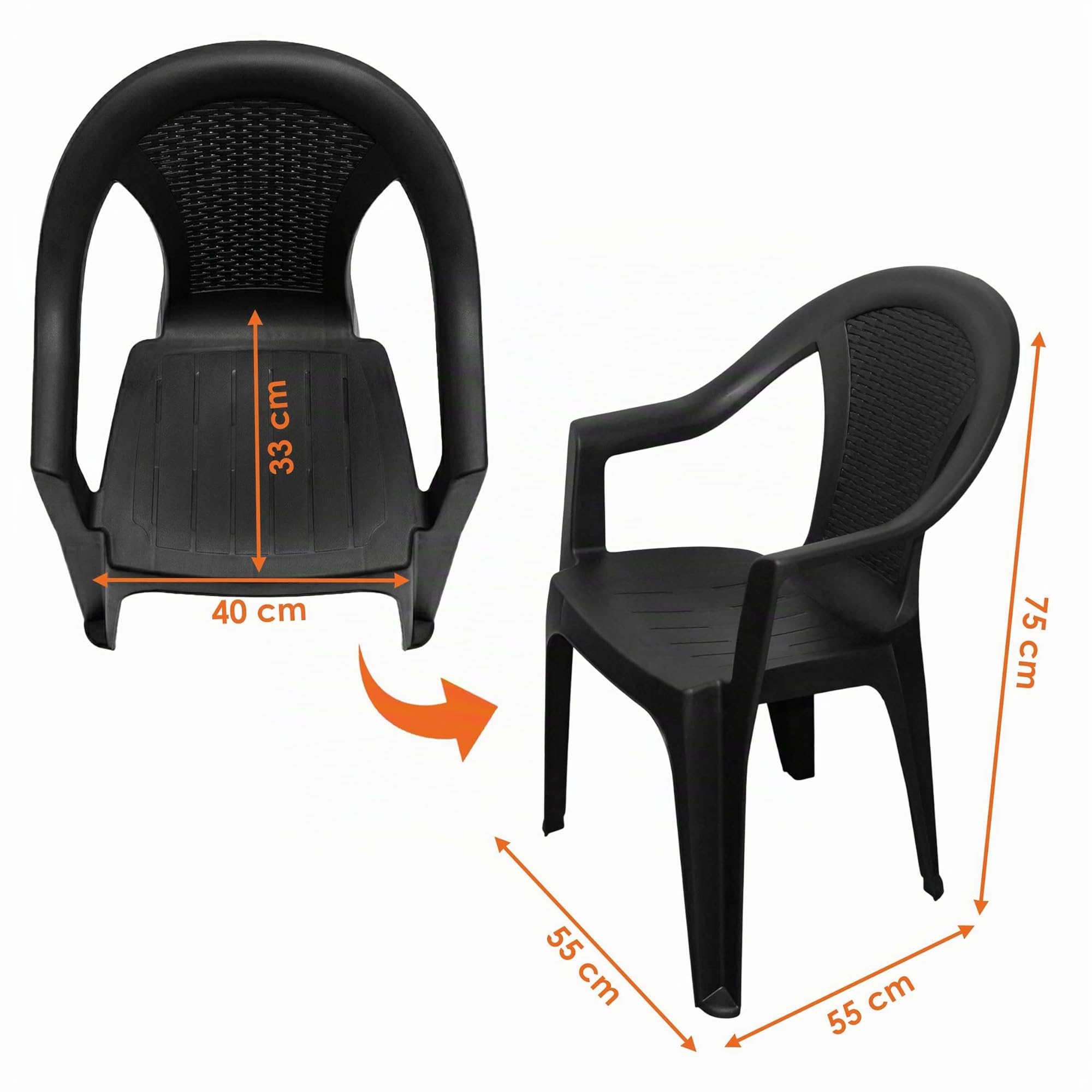 Chaise de jardin empilable, plastique effet rotin - Chaise empilable en plastique - 2 couleurs au choix 1 Stück - anthrazit