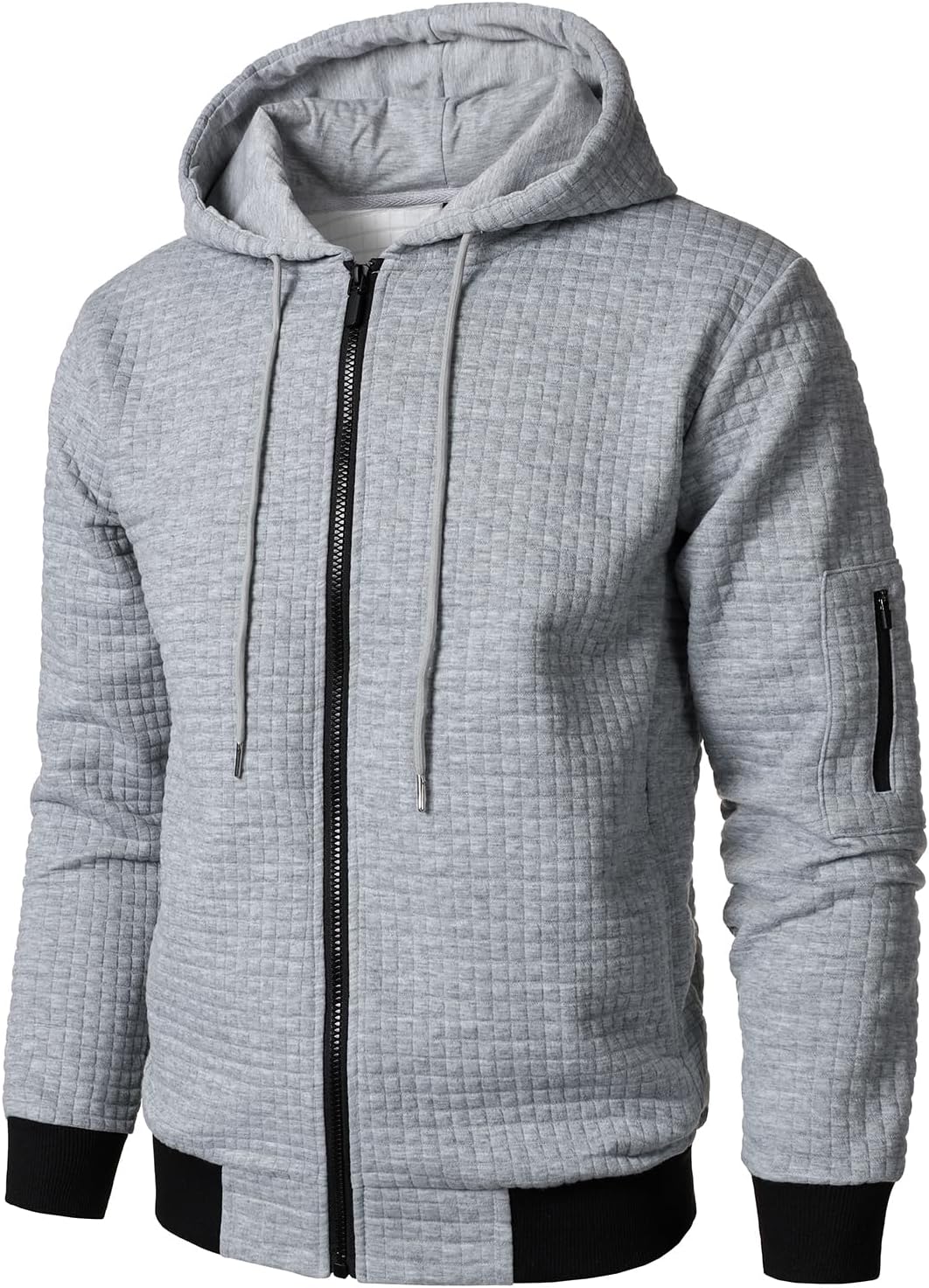 HOOD CREW Men’s Jacquard Plaid Long Sleeve Lightweight Zipper Hoodie Sweatshirt Jackets - Image 3