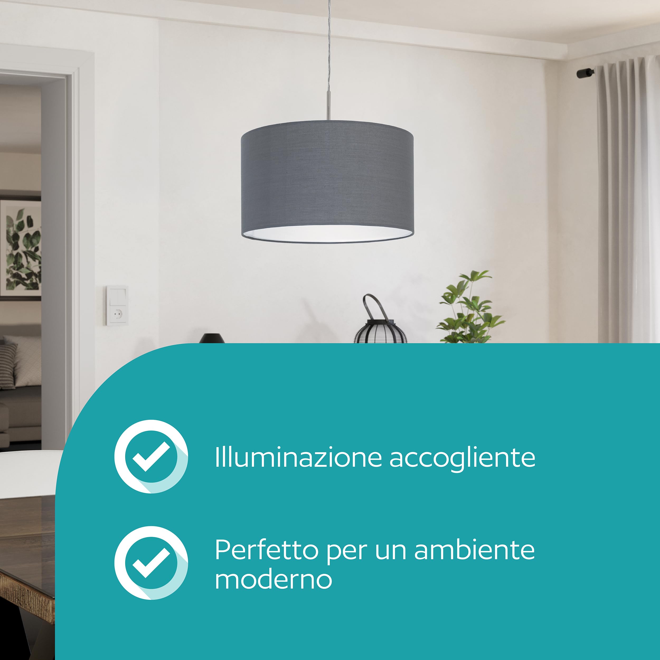 Eglo Pasteri - Lampadario a sospensione, in tessuto, per tavolo da pranzo