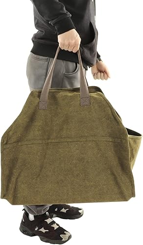Miniatura 2 de belupai Bolsa de lona encerada para leña, bolsa grande de leña para chimenea, accesorios para estufa de leña, resistente a los arañazos, bolsa de