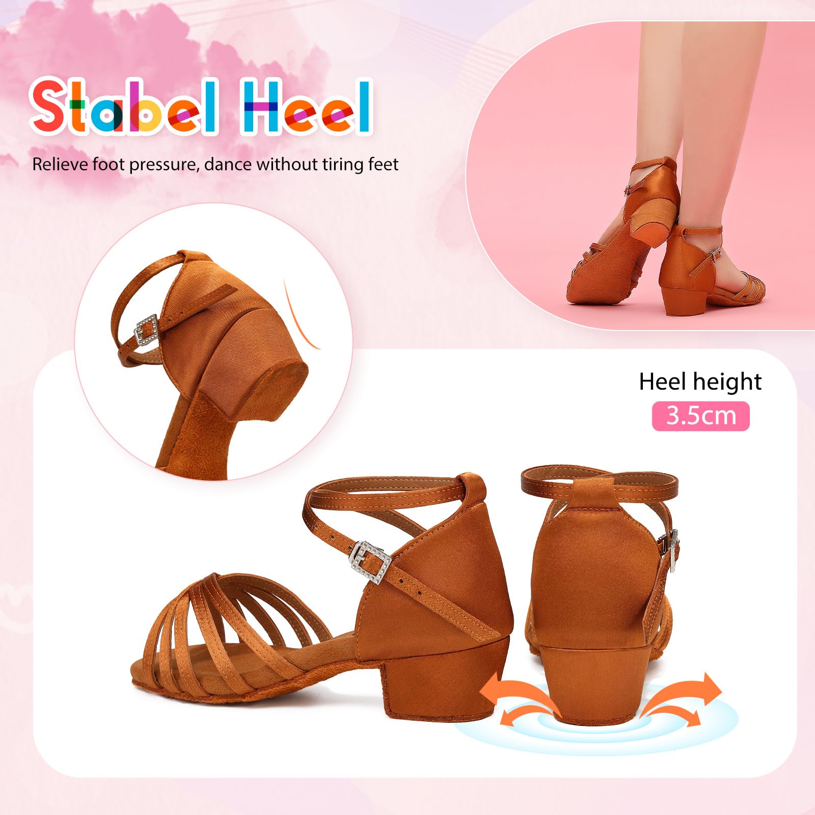 SWDZM Zapatos de Baile Latino Niña Tacón 3 cm Estándar Salsa Bailarina y Bachata Principiantes Bailarina Práctica