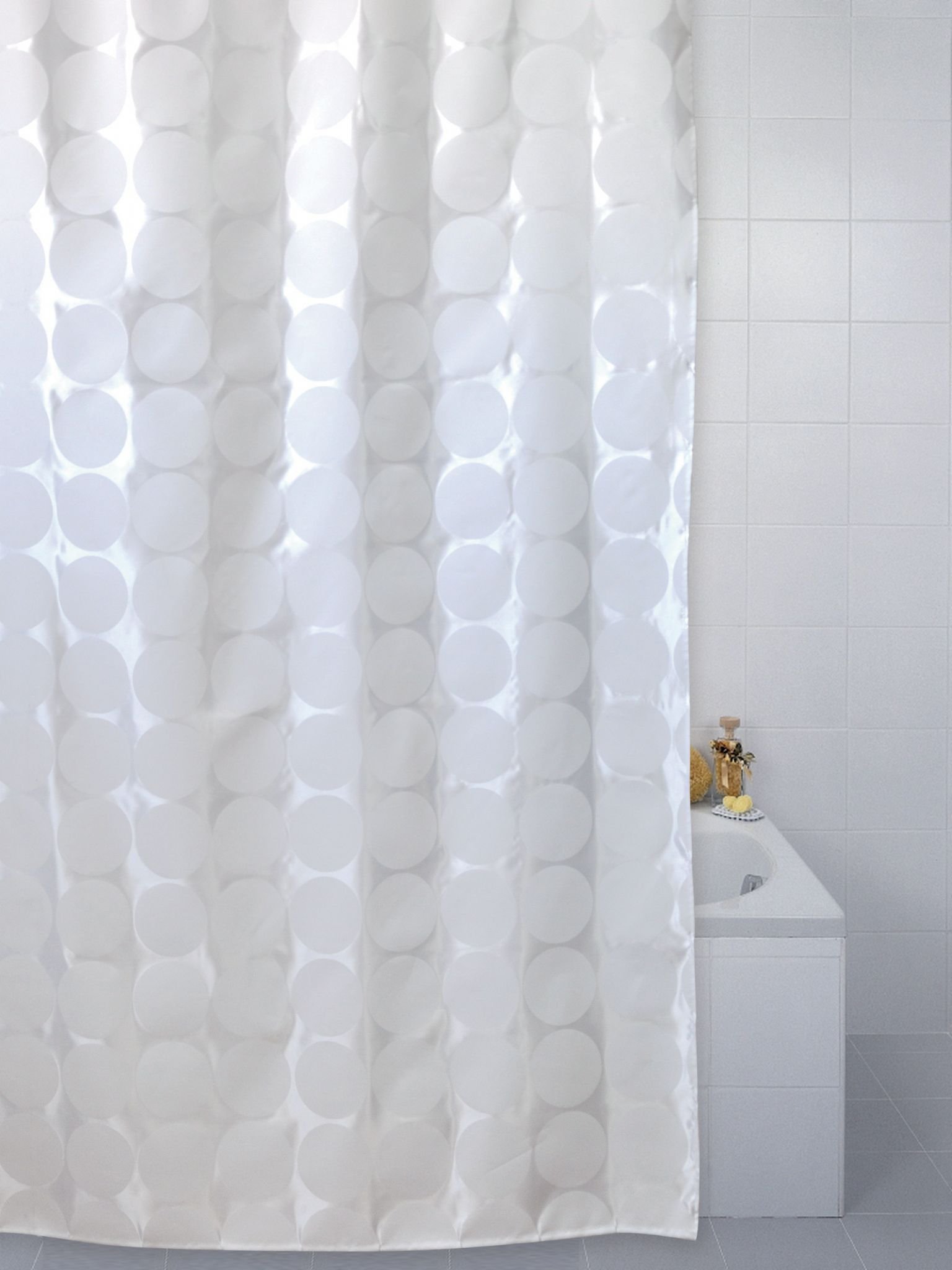 Blue Canyon White Sphere Polyester Shower Curtain With Free Hooks (180Cm X 180Cm, )