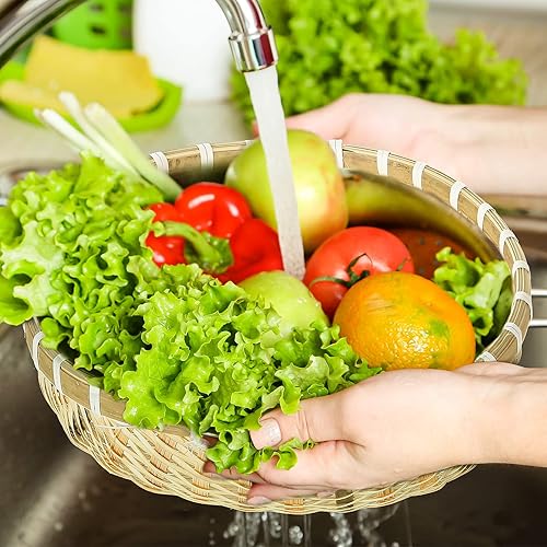 Miniatura 5 de Geelin 5 cestas de pan de bambú tejidas de 5 tamaños para colgar en la pared en forma de U, cesta redonda de pared decorativa para alimentos y