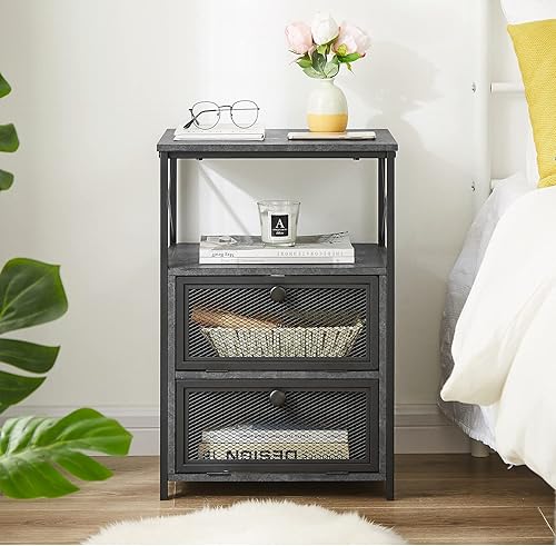 Miniatura 4 de VECELO - Moderna mesita de noche, mesa auxiliar con espacio de almacenamiento y puerta, mesitas de noche con cajones abatibles para sala de estar,