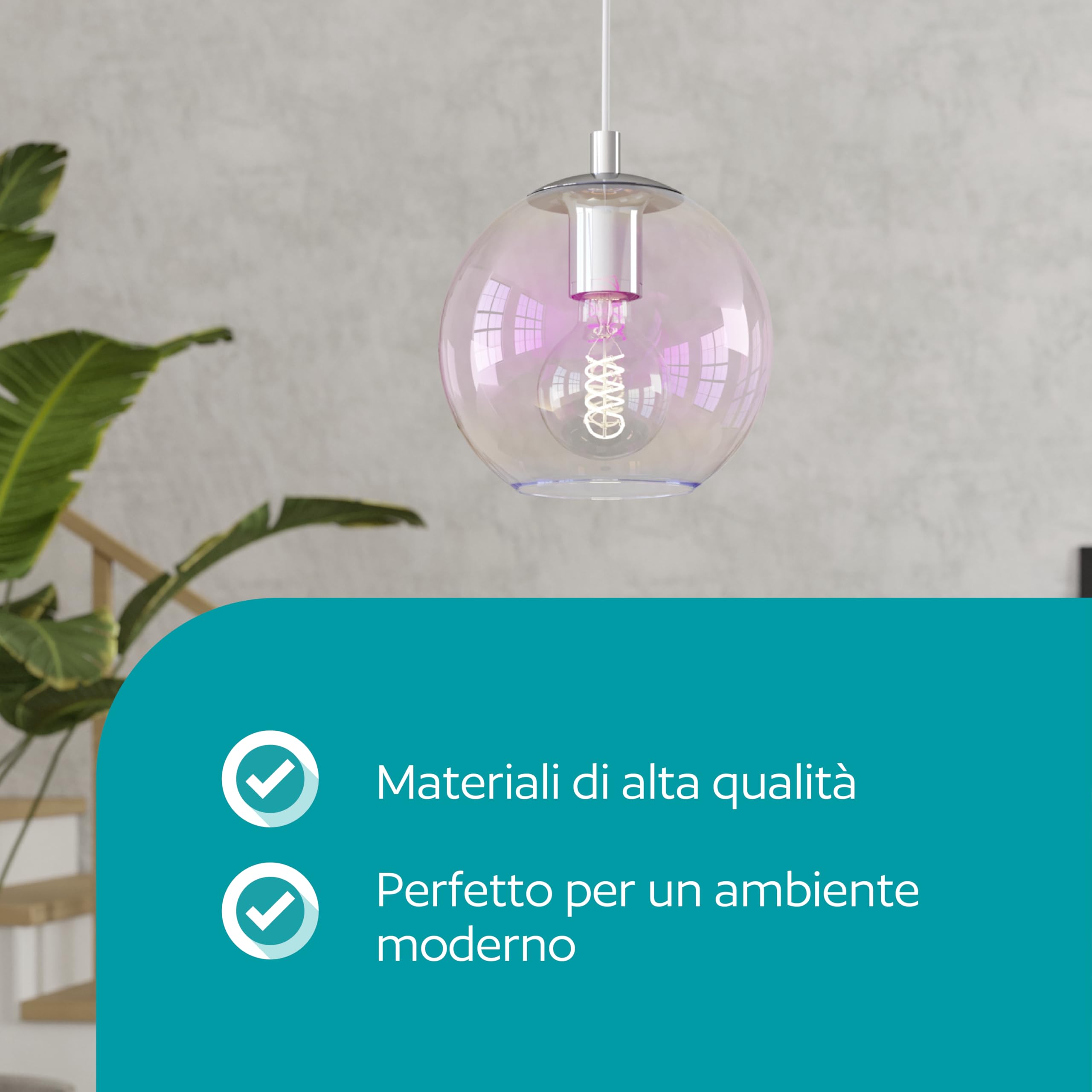 Eglo lampada a sospensione Ariscani 2, a 1 luce, per tavolo | da pranzo, lampadario iridescente, in metallo cromato e vetro, E27, Ø 20 cm