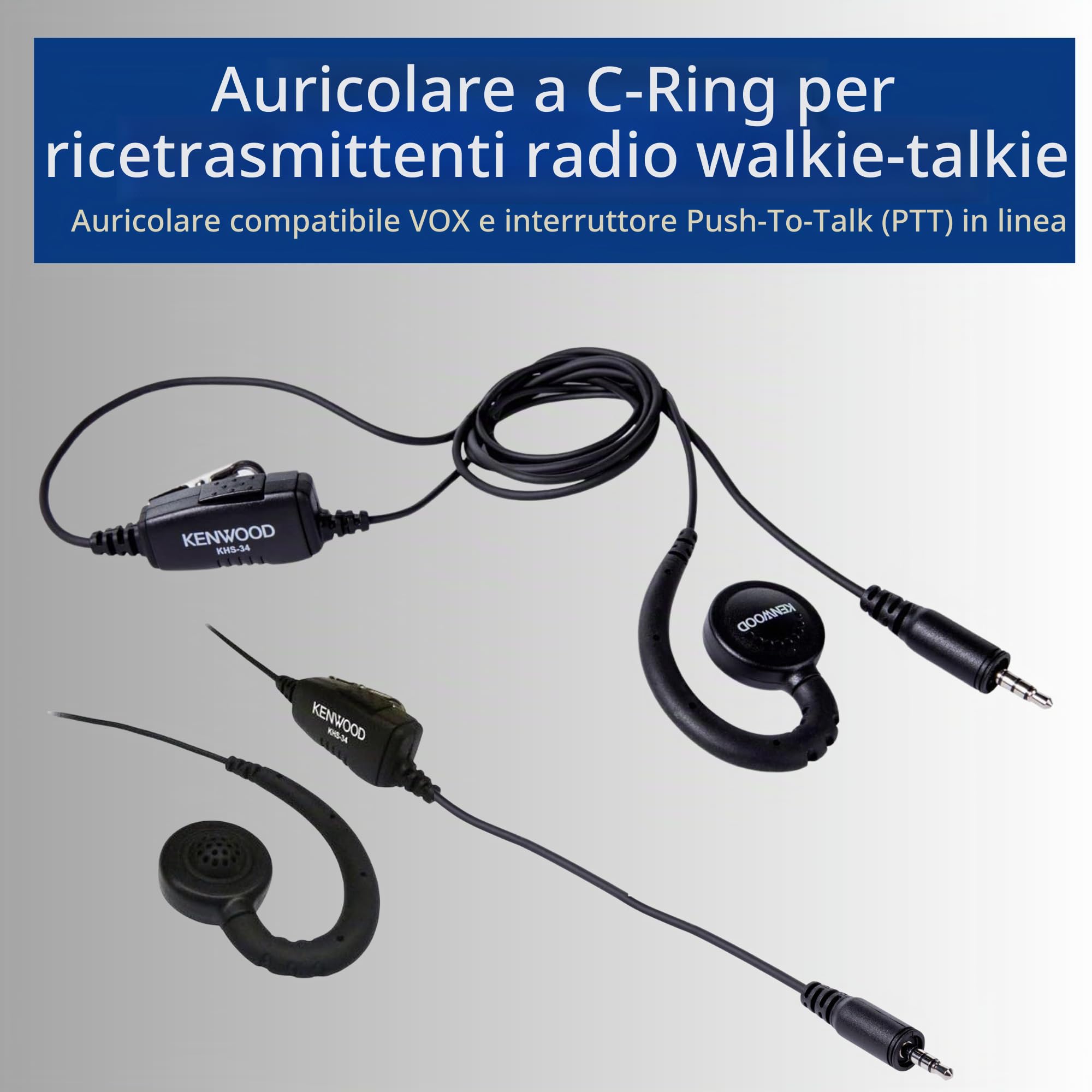 Kenwood KHS-34 - Gancio per auricolari con anello a C con PTT e microfono a clip (singolo pin) per PTK-23K ProTalk Lite