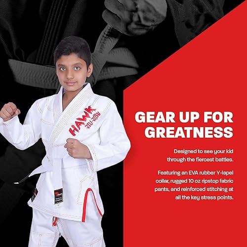 Miniatura 5 de Hawk Sports Jiu Jitsu brasileño Gi para niños, ultra ligero, extra resistente, tela premium para niños BJJ Gi