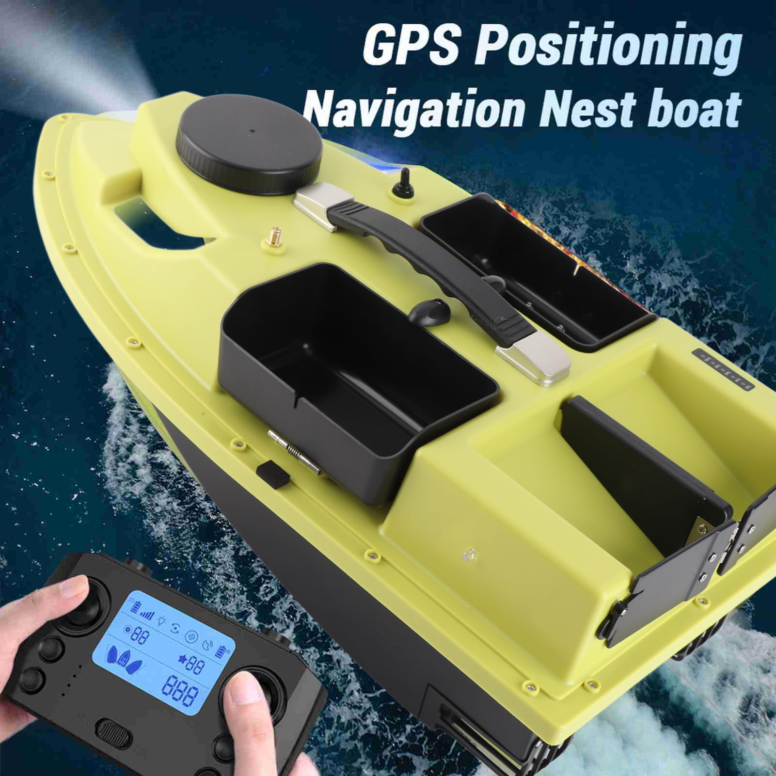 Kavolet Barco de Cebo RC con GPS, 12000 mAh, 600 m, Mando a Distancia inalámbrico, Barco de Pesca con Bolso, Barco de Pesca con 4 recipientes para cebos, Carga de 2 kg