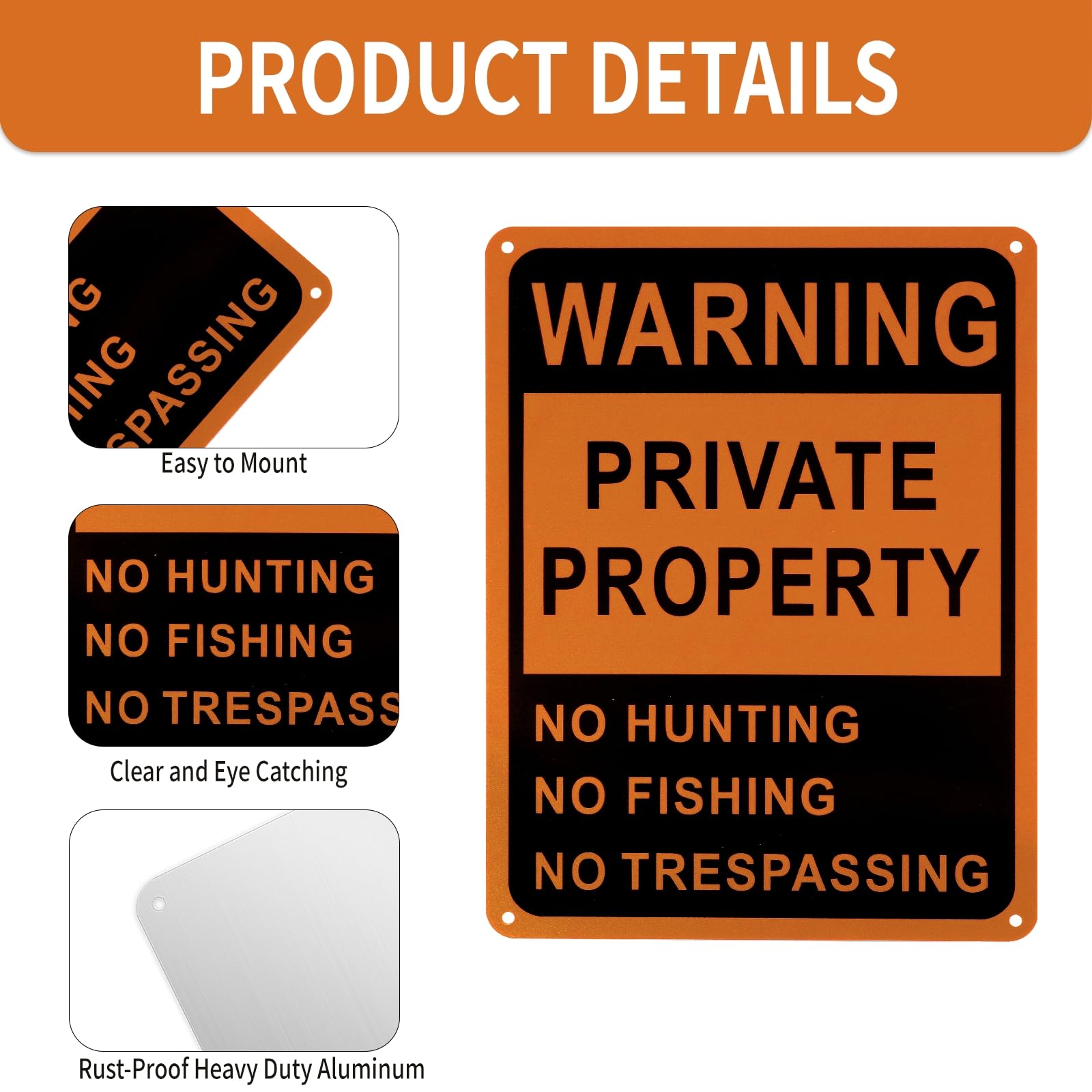 Señales reflectantes de aluminio para advertencia de no intrusión, propiedad privada, resistentes a la intemperie, 10 x 7 pulgadas, para advertencia, no caza, pesca, interior y exterior (40 unidades