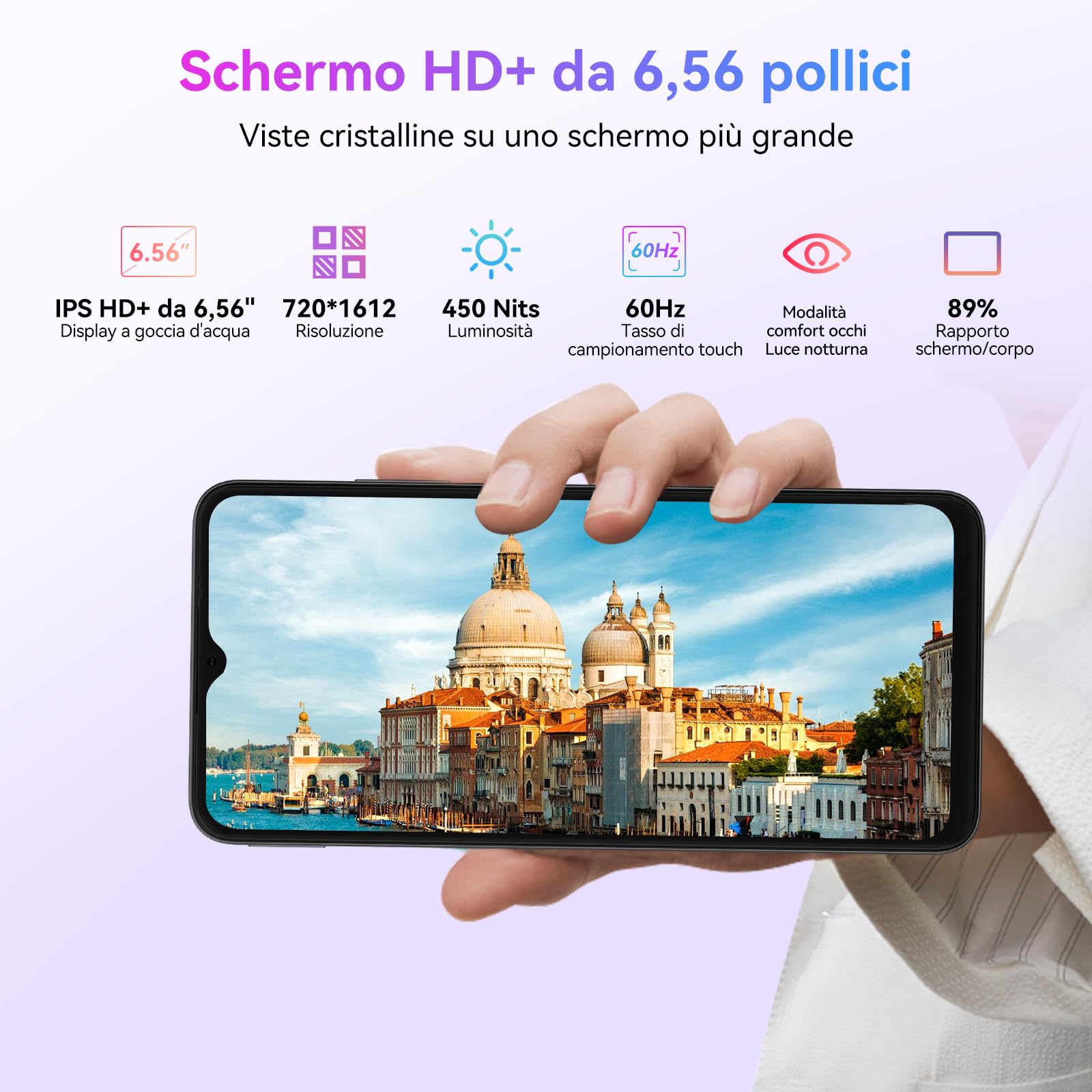 Blackview WAVE8C Smartphone Android 14, 6.56" HD+ Telefono, 6GB+64GB/2TB Cellulare, 4700mAh/10W Telefoni, 13MP+8MP Cellulari, Cover Inclusa, 4G Dual SIM Telefoni Cellulari, GPS/Tipo-C/3.5mm Jack, Blu