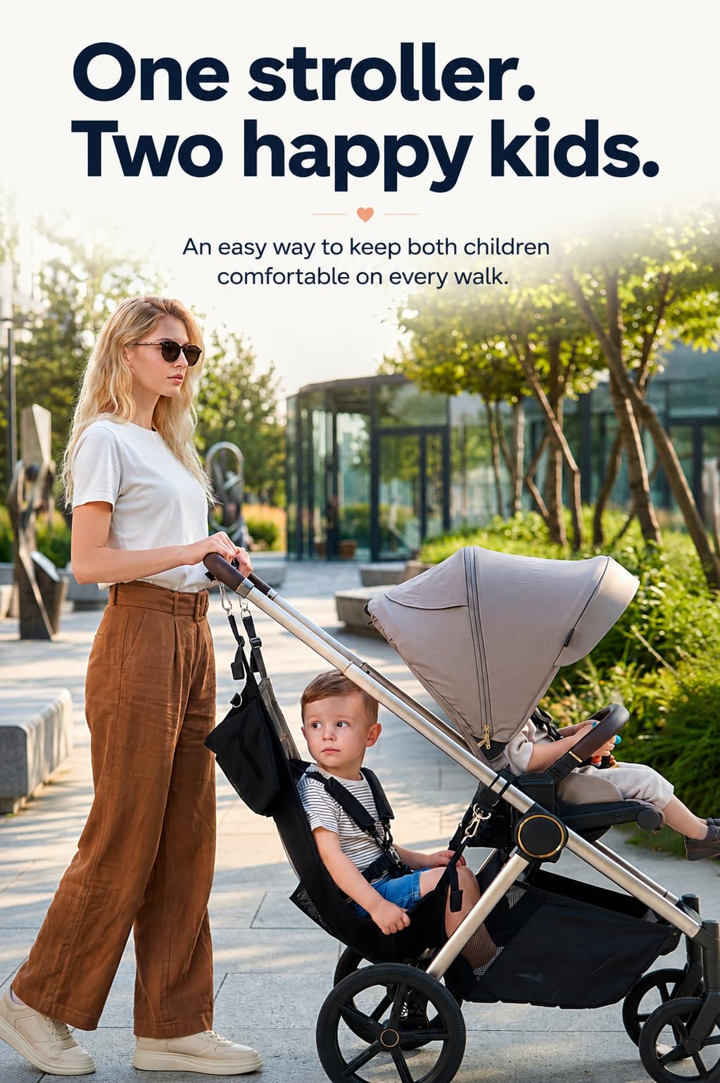 Hängematte für Kinderwagen - eine Alternative zum Buggy Board mit Sitz - universal zubehör für fast jeden Kinderwagen - Viel Platz für Stufen beim Gehen - Kinderwagenbrett Alternative