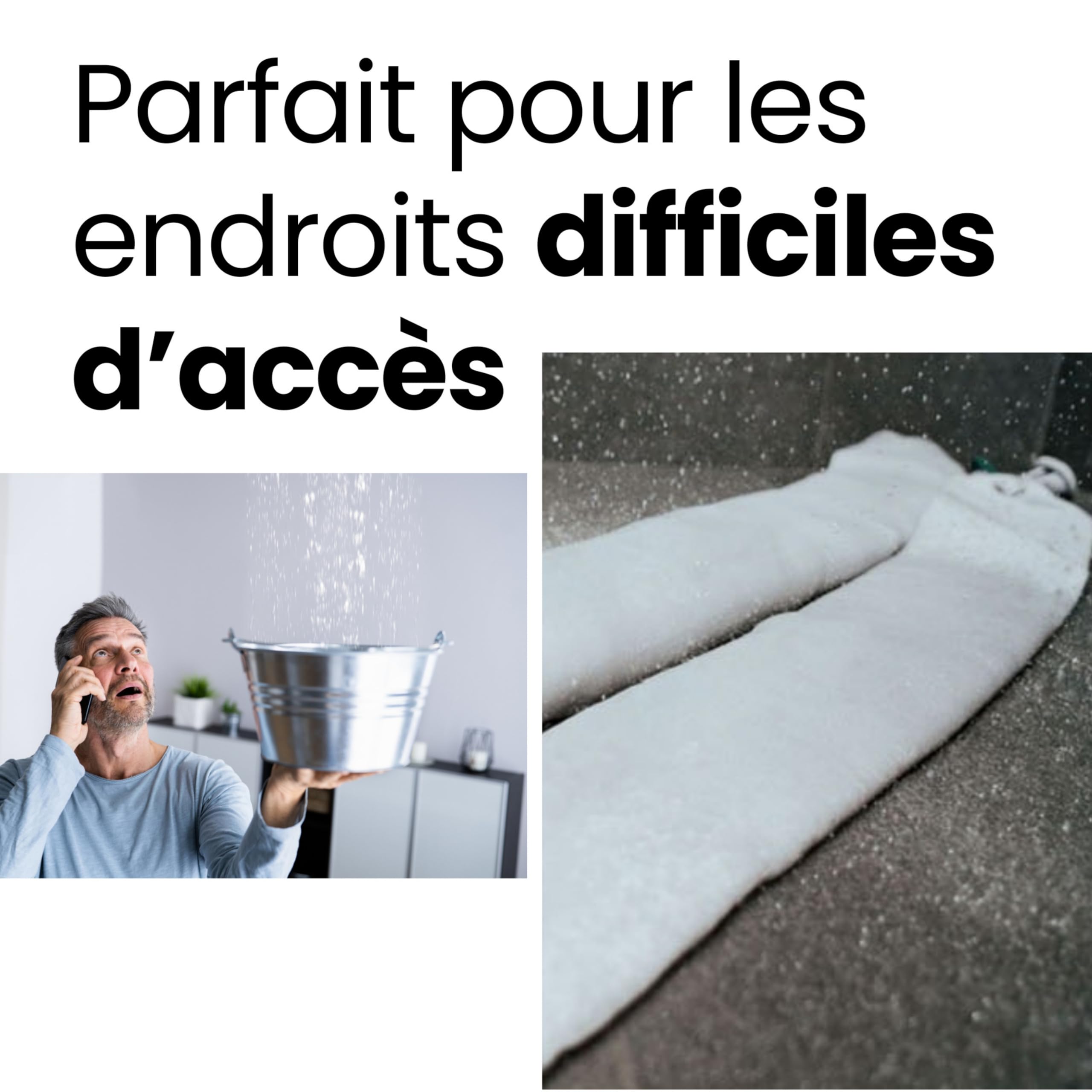 Barrière anti-fuite activée par l'eau pour canalisations, machines à laver et toilettes bouchées – aucune préparation requise, capacité d'absorption jusqu'à 4L et 8L, lot de 3 : 120 × 10 cm, JETABLE