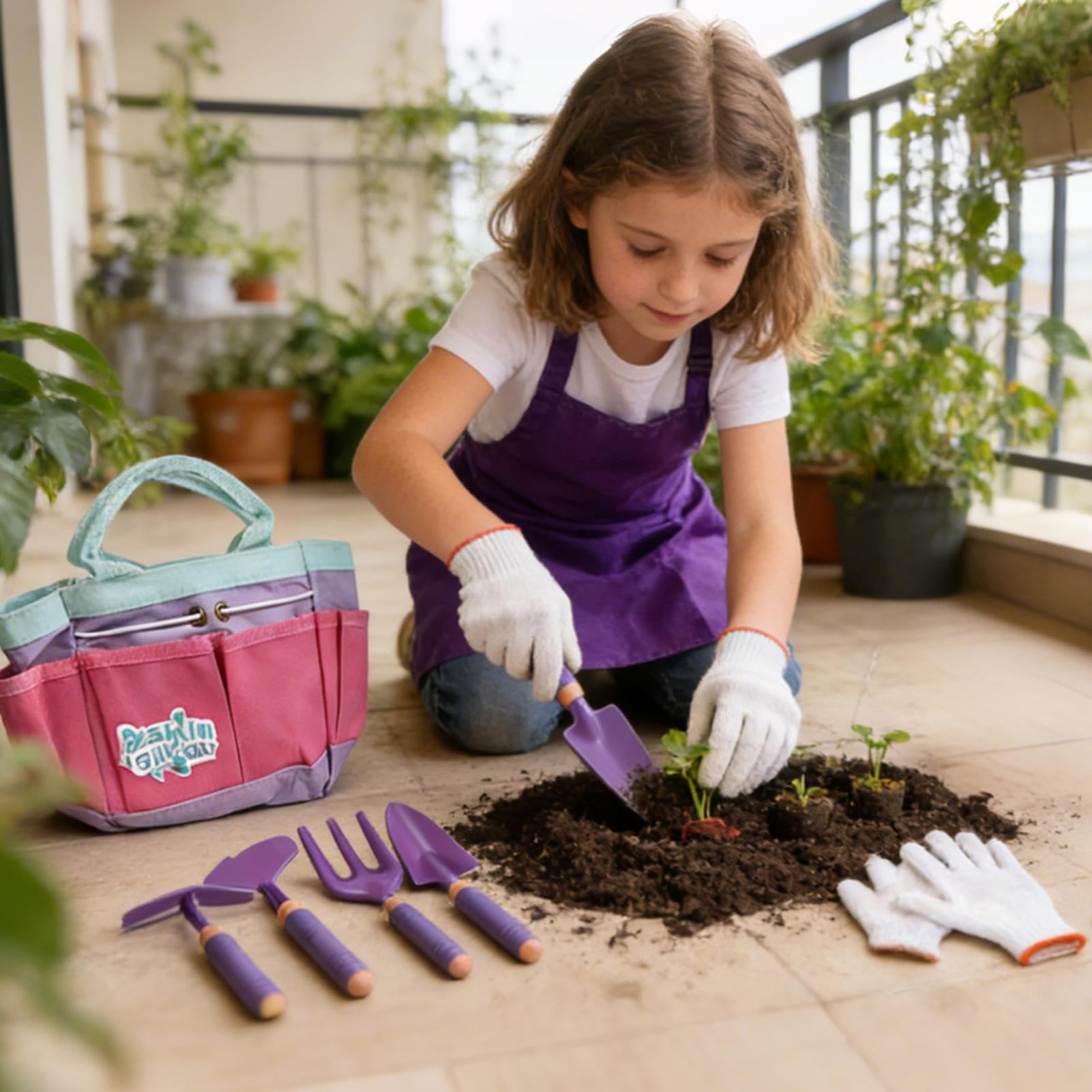 Juguetes de Jardinería para Niños Pala De Aflojar Suelo, Plantar Y