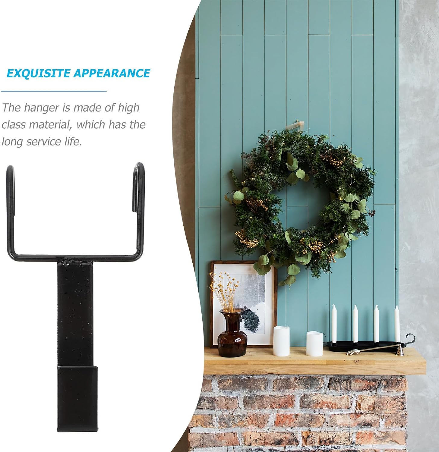 2 Pcs Heavy-Duty Iron Wreath Hanger with Double Hooks for Hanging Keys and Clothes, Black Storage Hook for Bathroom and Kitchen Door Decoration