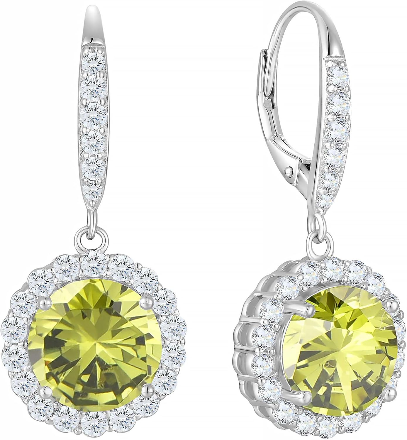 Round Halo Dangle Earrings for Women Sterling Silver Leverback Drop Earrings Birthstone Jewelry