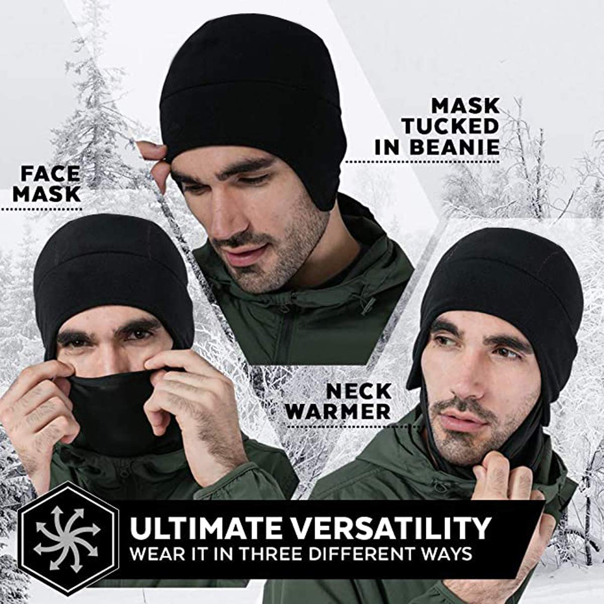 Helmet Liner Skull Cap Beanie with Ear Covers for Men&Women - Ultimate Thermal and Moisture Wicking for Running Cycling Ski&Winter Sports - Fits Under Helmets (Grey&White)