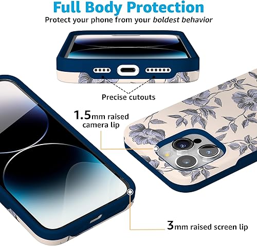 Vista 553 de Casely Funda para iPhone 15 Pro Max Jardín Secreto Flores mixtas Funda atrevida Compatible con MagSafe y botón de acción Secret Garden