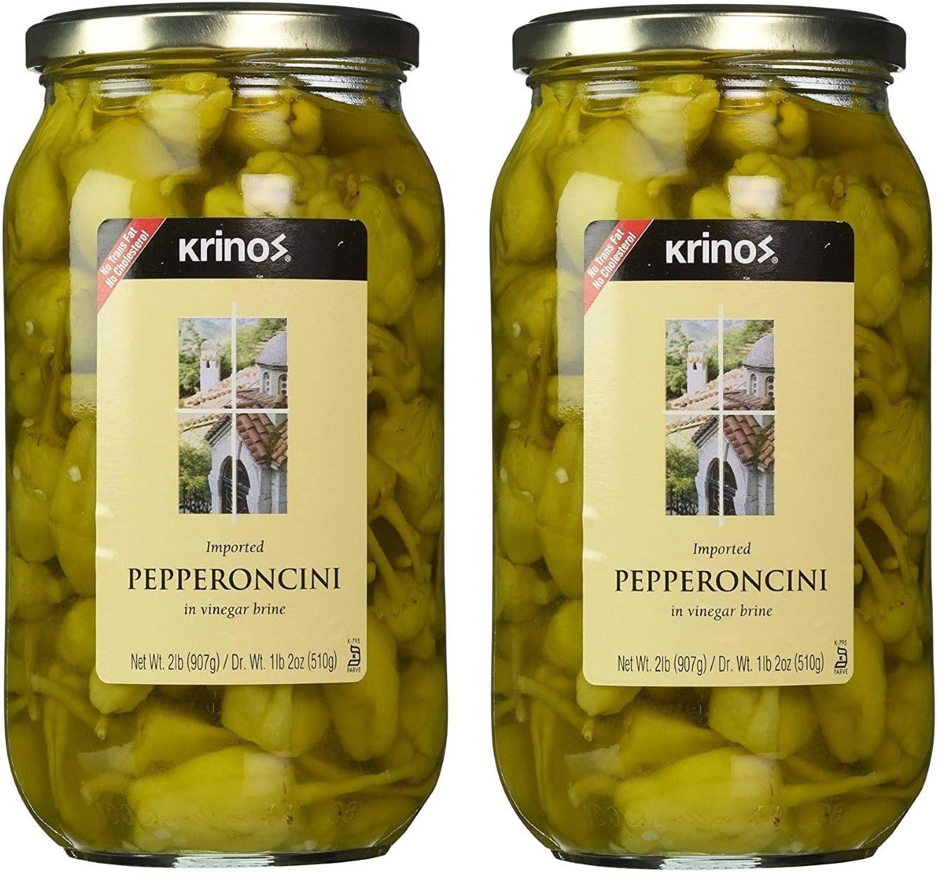 Krinos Imported Pepperoncini in Vinegar Brine, Bold Flavor, Crunchy, Ready to Eat – 2lb Jar – 2 Pack
