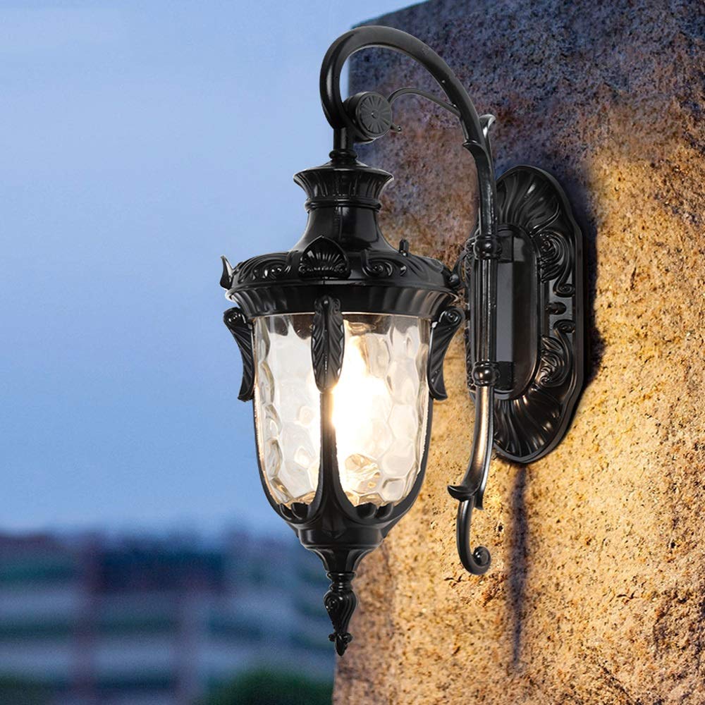 Rustic Aluminum Waterproof Outdoor Wall Lamp Vintage Kerosene Lantern Street Light Industrial Wall Sconce Creative Glass Shade Fence Lighting Courtyard Balcony Aisle Corridor Sconces E27 Interesting