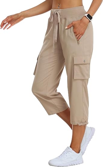 MoFiz Womens Cargo Capris Hiking Pants Lightweight Quick Dry Outdoor Athletic Travel Casual Loose Comfy Cute Zipper Pockets