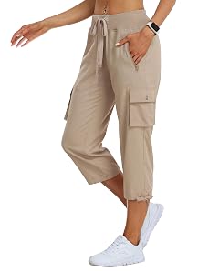 MoFiz Womens Cargo Capris Hiking Pants Lightweight Quick Dry Outdoor Athletic Travel Casual Loose Comfy Cute Zipper Pockets