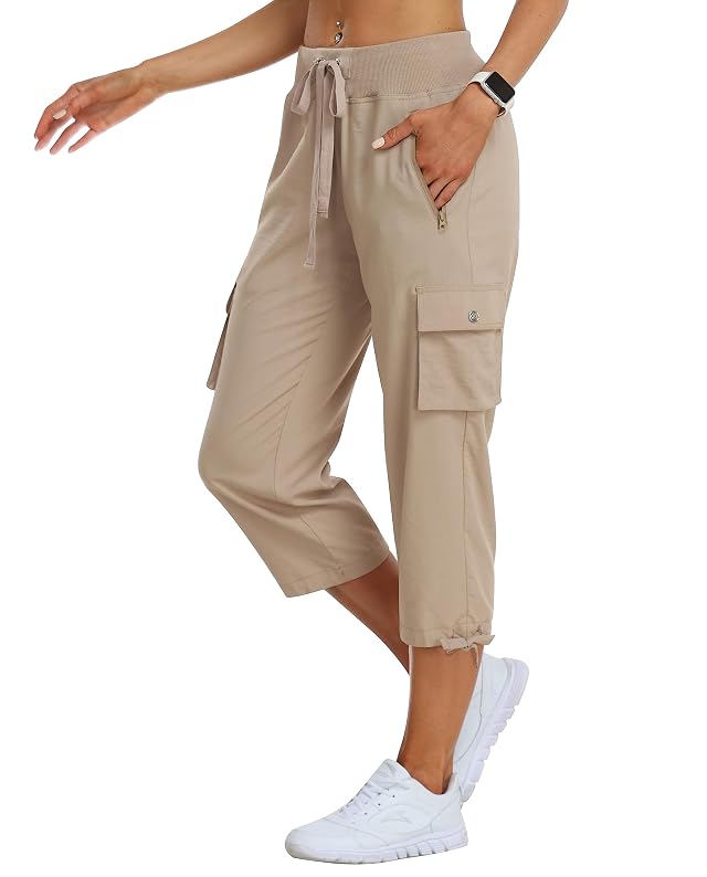 MoFiz Womens Cargo Capris Hiking Pants Lightweight Quick Dry Outdoor Athletic Travel Casual Loose Comfy Cute Zipper Pockets