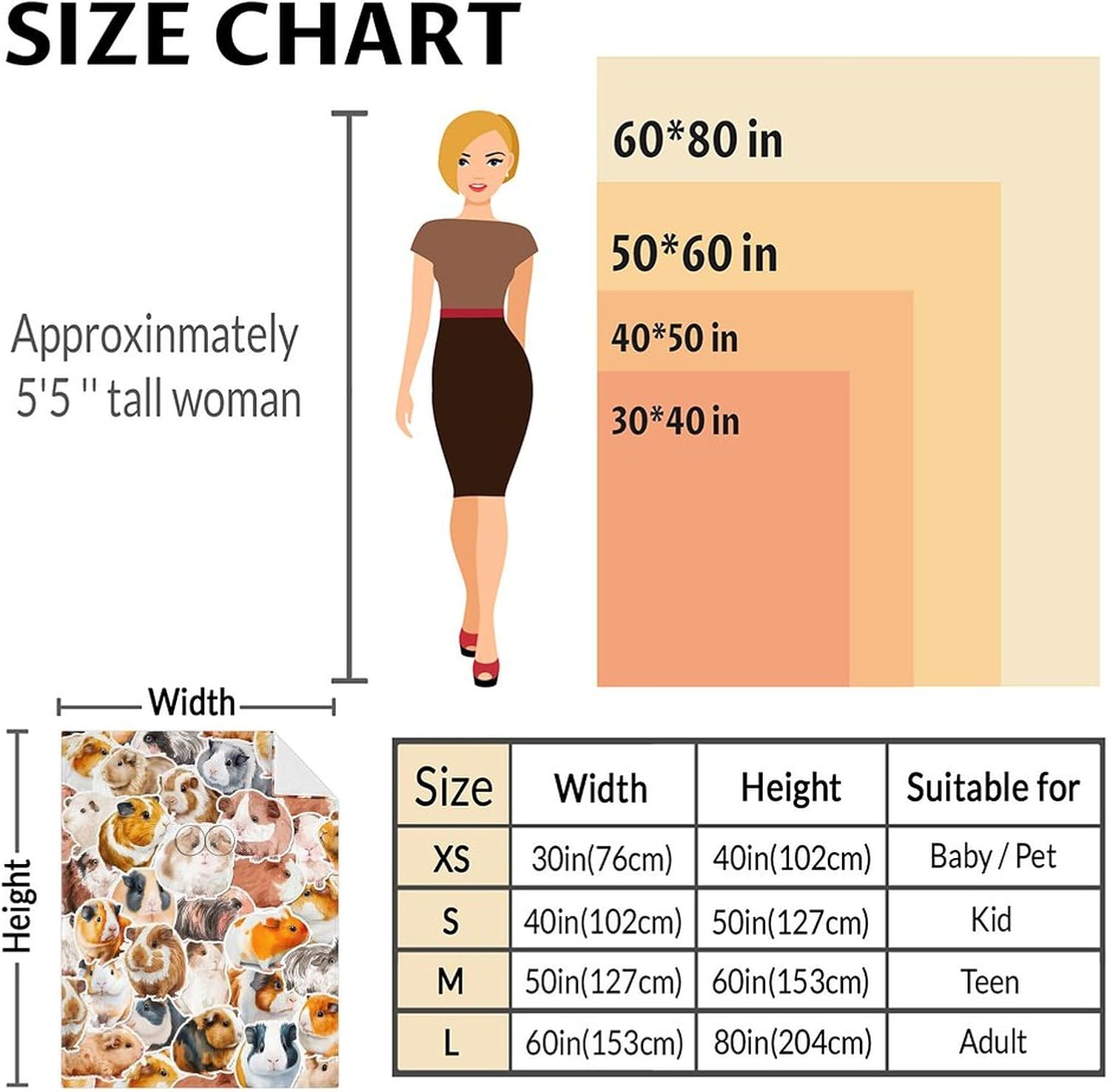 Guinea Pig Blanket - Soft, Fuzzy & Warm - 60"x80" Twin Size Blanket for Bed, Couch & Living Room - Colorful Cute Throw Gifts for Adults, Kids