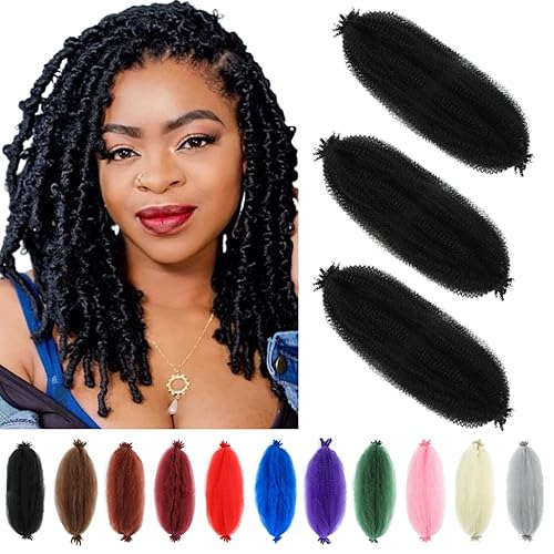 Cabello afro rizado y trenzado de 12 pulgadas, paquete de 3 trenzas de pelo rizado Kinky Twist de color negro, preesponjado, trenzas de pelo Marley
