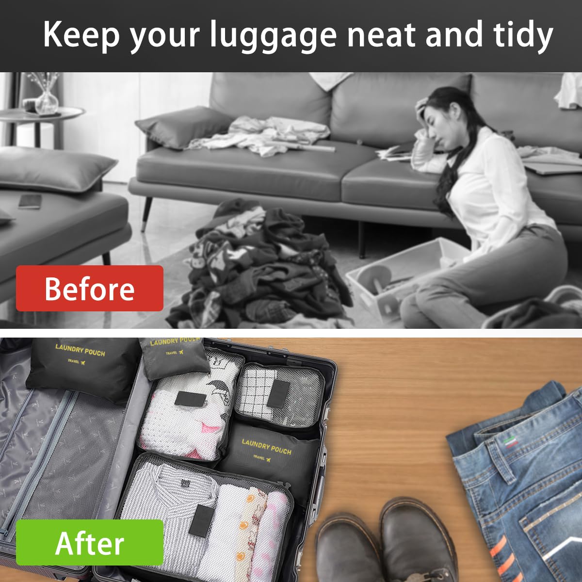 Set Organizer Valigia 12 Pezzi - Cubi Per Viaggio Impermeabili Grigio - Foto 5