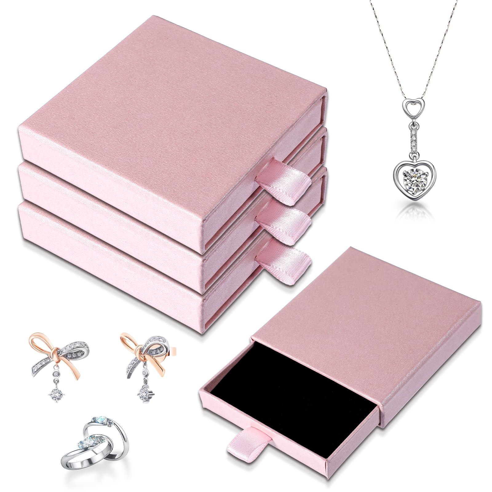 Bremorou Square Jewelry Gift Boxes 4 Pack Jewelry Box For Women Cardboard Jewelry Box With Lids Small Jewelry
