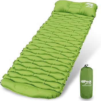 Amazon Hiipeak エアーマット キャンプ エアマット 22最新型 アウトドアマット 足踏み式 40dナイロン Tpu生地 安全無臭 枕付き 無限連結可能 アウトドアテントマット 軽量 防水防潮 車中泊 テント泊 昼寝 防災 キャンプ用品 持ち運び便利 収納袋付き グリーン